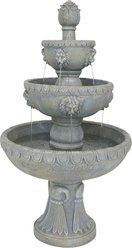 Sunnydaze Decor Fiberglass & Resin 4-Tier Lion Head Design Bird Water Fountain, White, 53-in