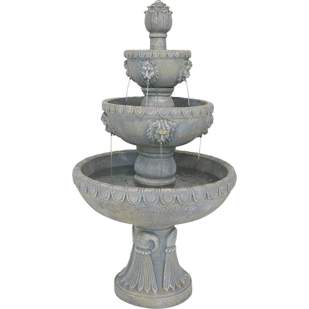Sunnydaze Decor Fiberglass & Resin 4-Tier Lion Head Design Bird Water Fountain, White, 53-in