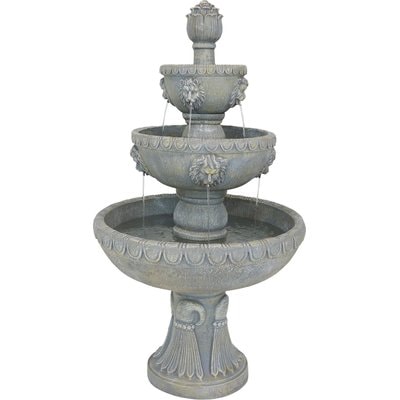 Sunnydaze Decor Sunnydaze Decor Fiberglass & Resin 4-Tier Lion Head Design Bird Water Fountain, White, 53-in
