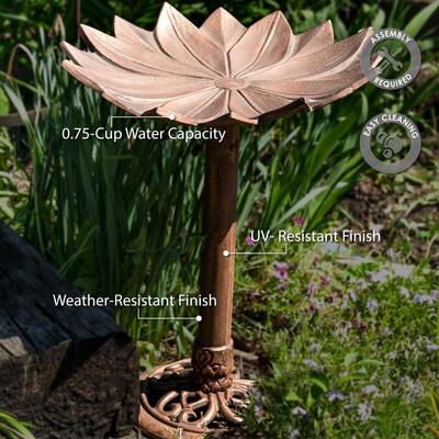 Show full view: Sunnydaze Decor Garden Lotus Cast Aluminum Metal Bird Bath, Copper Patina, 16.5-in slide 3 of 7