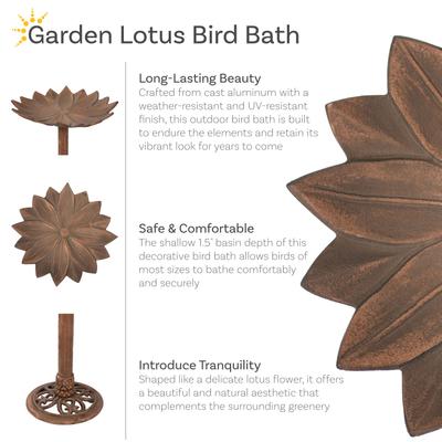 Show full view: Sunnydaze Decor Garden Lotus Cast Aluminum Metal Bird Bath, Copper Patina, 16.5-in slide 4 of 7