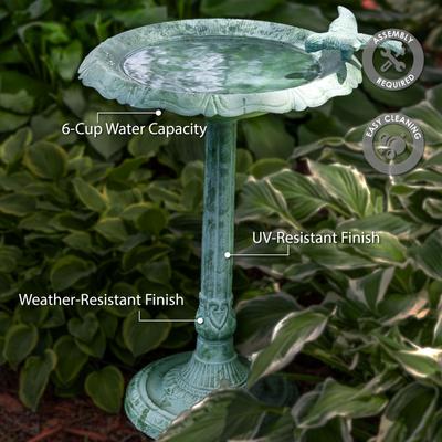 Show full view: Sunnydaze Decor Garden Visitor Cast Aluminum Metal Bird Bath, Green Patina, 15-in slide 4 of 10
