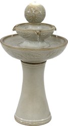 Sunnydaze Decor Gentle Glow 2-Tier Ceramic Bird Fountain with LED Lights, Off-White, 26.5-in