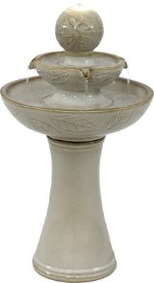 Show full view: Sunnydaze Decor Gentle Glow 2-Tier Ceramic Bird Fountain with LED Lights, Off-White, 26.5-in slide 1 of 8