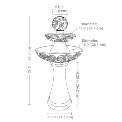 Show full view: Sunnydaze Decor Gentle Glow 2-Tier Ceramic Bird Fountain with LED Lights, Off-White, 26.5-in slide 4 of 8