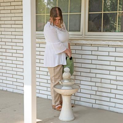 Show full view: Sunnydaze Decor Gentle Glow 2-Tier Ceramic Bird Fountain with LED Lights, Off-White, 26.5-in slide 6 of 8