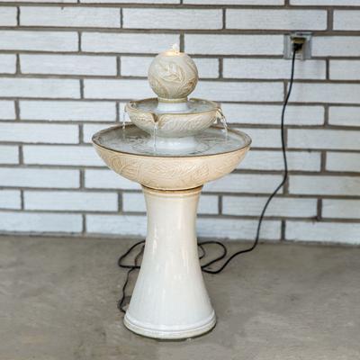Show full view: Sunnydaze Decor Gentle Glow 2-Tier Ceramic Bird Fountain with LED Lights, Off-White, 26.5-in slide 2 of 8