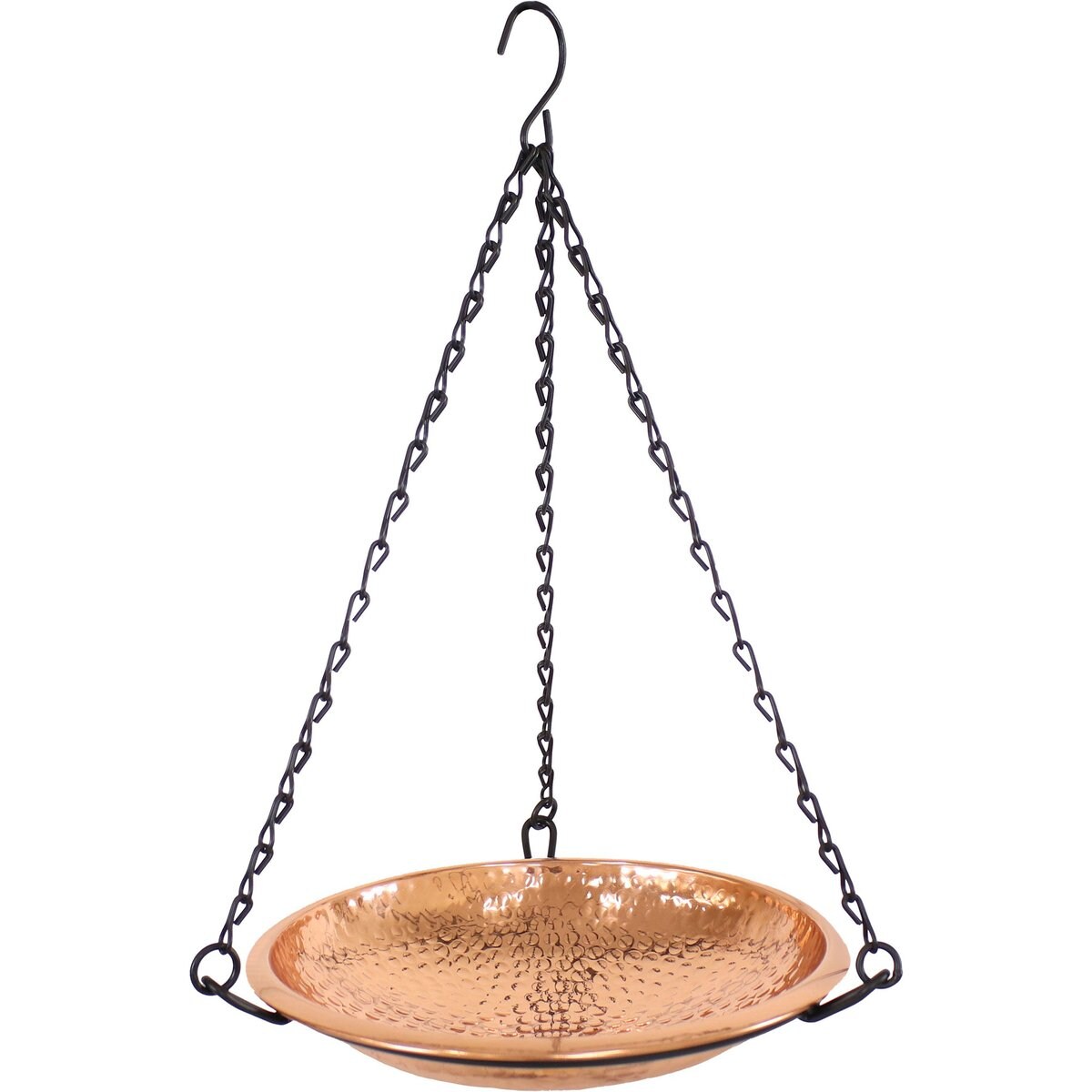 Sunnydaze Decor Hand-Hammered Hanging Bird Bath with Detachable Bowl & Hanging Chain, Copper, 17.5-in