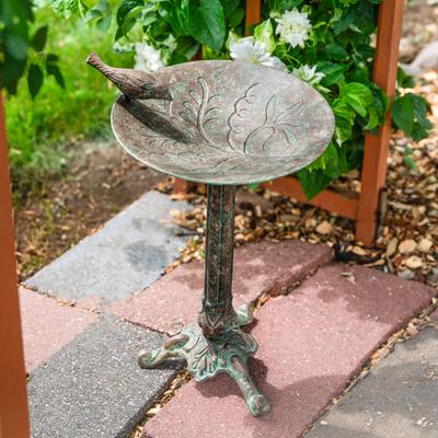 Show full view: Sunnydaze Decor Ivy & Sage Cast Aluminum Metal Bird Bath, Rustic Patina, 12.25-in slide 2 of 9