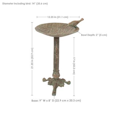 Show full view: Sunnydaze Decor Ivy & Sage Cast Aluminum Metal Bird Bath, Rustic Patina, 12.25-in slide 5 of 9