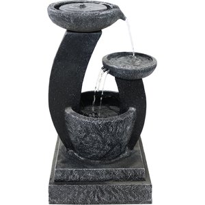 Sunnydaze Decor Modern Cascading Bowls Solar Powered Bird Water Fountain with Battery Backup, LED Lights & Submersible Pump, Black, 28-in