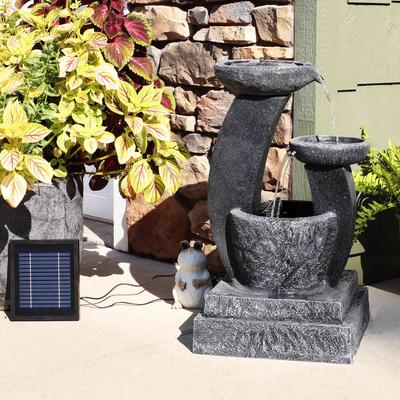 Show full view: Sunnydaze Decor Modern Cascading Bowls Solar Powered Bird Water Fountain with Battery Backup, LED Lights & Submersible Pump, Black, 28-in slide 5 of 6