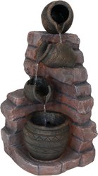Sunnydaze Decor Polyresin Crumbling Bricks & Pots Solar Cascading Bird Water Fountain with LED Lights & Battery Backup, 27-in
