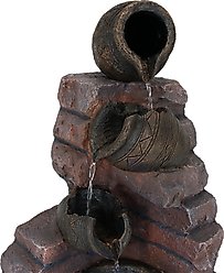 Sunnydaze Decor Polyresin Crumbling Bricks & Pots Solar Cascading Bird Water Fountain with LED Lights & Battery Backup, 27-in slide 2 of 7