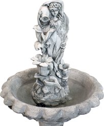 Sunnydaze Decor Polyresin Fairy Flower Solar Powered Bird Water Fountain Feature with Battery Backup, Light Grey, 42-in slide 2 of 7