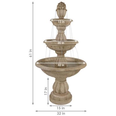 Show full view: Sunnydaze Decor Polyresin & Fiberglass 3-Tier Cornucopia Outdoor Bird Water Fountain, Cream, 61-in slide 4 of 7