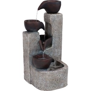 Sunnydaze Decor Polyresin Solar Powered Aged Tiered Vessels Bird Water Fountain with Battery Backup, Grey, 29-in