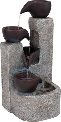 Show full view: Sunnydaze Decor Polyresin Solar Powered Aged Tiered Vessels Bird Water Fountain with Battery Backup, Grey, 29-in slide 1 of 8