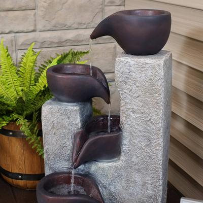 Show full view: Sunnydaze Decor Polyresin Solar Powered Aged Tiered Vessels Bird Water Fountain with Battery Backup, Grey, 29-in slide 6 of 8