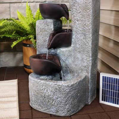 Show full view: Sunnydaze Decor Polyresin Solar Powered Aged Tiered Vessels Bird Water Fountain with Battery Backup, Grey, 29-in slide 7 of 8