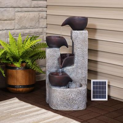 Show full view: Sunnydaze Decor Polyresin Solar Powered Aged Tiered Vessels Bird Water Fountain with Battery Backup, Grey, 29-in slide 2 of 8