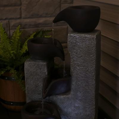 Show full view: Sunnydaze Decor Polyresin Solar Powered Aged Tiered Vessels Bird Water Fountain with Battery Backup, Grey, 29-in slide 4 of 8