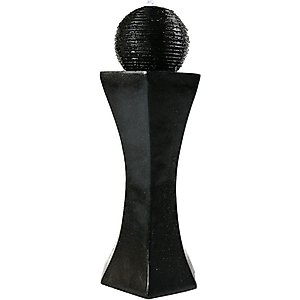 Sunnydaze Decor Polyresin Solar Powered Pedestal & Ball Modern Bird Water Fountain with LED Lights, Black, 31-in