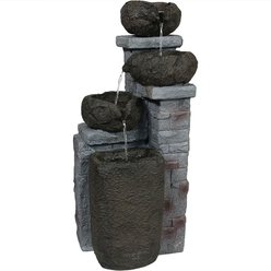 Sunnydaze Decor Polyresin Solar Powered Stone Bowls Bird Water Fountain with LED Lights & Backup Battery, Brown, 30-in