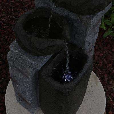 Show full view: Sunnydaze Decor Polyresin Solar Powered Stone Bowls Bird Water Fountain with LED Lights & Backup Battery, Brown, 30-in slide 5 of 9