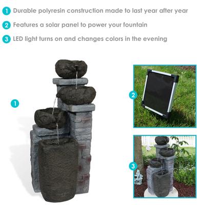 Show full view: Sunnydaze Decor Polyresin Solar Powered Stone Bowls Bird Water Fountain with LED Lights & Backup Battery, Brown, 30-in slide 3 of 9