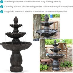 Sunnydaze Decor Polystone 3-Tier Classic Tulip Bird Water Fountain, Dark Brown, 46-in slide 2 of 7
