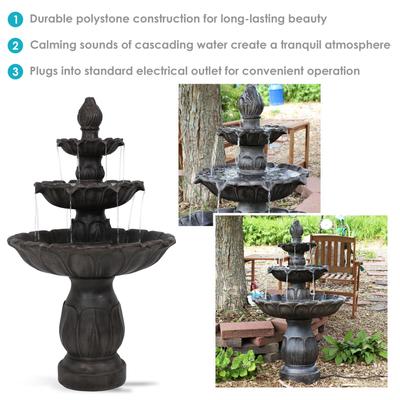 Show full view: Sunnydaze Decor Polystone 3-Tier Classic Tulip Bird Water Fountain, Dark Brown, 46-in slide 3 of 7