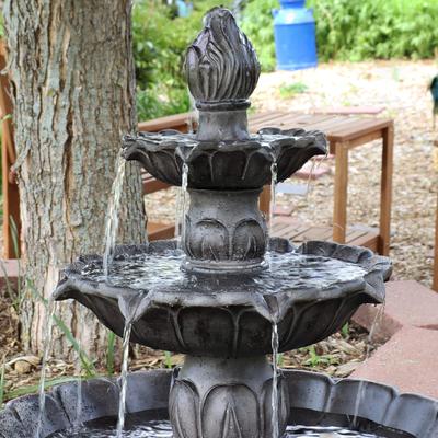 Show full view: Sunnydaze Decor Polystone 3-Tier Classic Tulip Bird Water Fountain, Dark Brown, 46-in slide 5 of 7