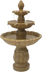 Sunnydaze Decor Polystone 3-Tier Classic Tulip Garden Stone Finish Bird Water Fountain, Light Brown, 46-in