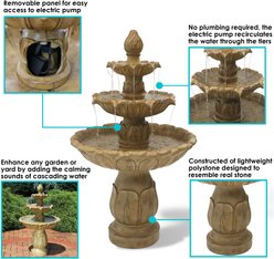 Sunnydaze Decor Polystone 3-Tier Classic Tulip Garden Stone Finish Bird Water Fountain, Light Brown, 46-in slide 2 of 8