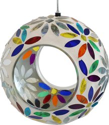 Sunnydaze Decor Rainbow Daisies Mosaic Glass Fly-Through Hanging Bird Feeder