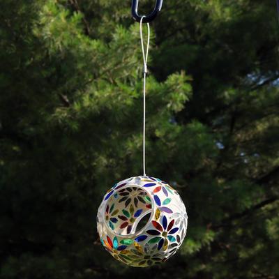 Show full view: Sunnydaze Decor Rainbow Daisies Mosaic Glass Fly-Through Hanging Bird Feeder slide 2 of 10