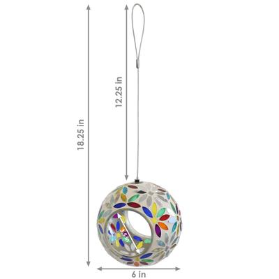 Show full view: Sunnydaze Decor Rainbow Daisies Mosaic Glass Fly-Through Hanging Bird Feeder slide 4 of 10