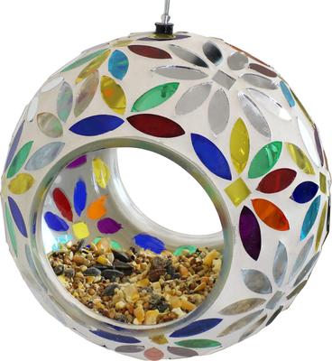 Show full view: Sunnydaze Decor Rainbow Daisies Mosaic Glass Fly-Through Hanging Bird Feeder slide 5 of 10