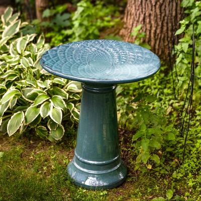 Show full view: Sunnydaze Decor Rennes Ceramic Turquoise Bird Bath, Cyan, 22.5-in slide 2 of 6