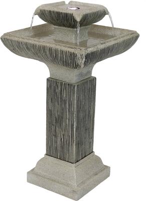 Show full view: Sunnydaze Decor Resin 2-Tier Square Bird Bath Water Fountain with LED Lights, Grey, 26-in slide 1 of 8