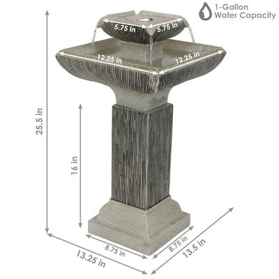 Show full view: Sunnydaze Decor Resin 2-Tier Square Bird Bath Water Fountain with LED Lights, Grey, 26-in slide 4 of 8