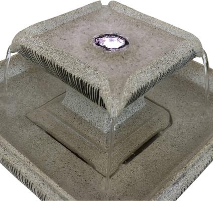 Show full view: Sunnydaze Decor Resin 2-Tier Square Bird Bath Water Fountain with LED Lights, Grey, 26-in slide 8 of 8