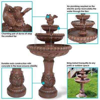 Show full view: Sunnydaze Decor Resin & Concrete 3-Tier Pair of Doves Bird Water Fountain, Brown, 43-in slide 3 of 8