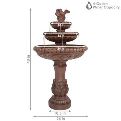 Show full view: Sunnydaze Decor Resin & Concrete 3-Tier Pair of Doves Bird Water Fountain, Brown, 43-in slide 4 of 8