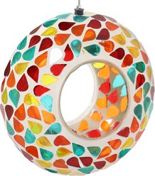 Sunnydaze Decor Round Glass with Confetti Mosaic Design Hanging Fly-Through Bird Feeder, 6.5-in slide 1 of 6