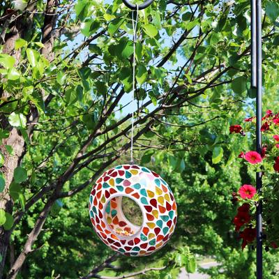 Show full view: Sunnydaze Decor Round Glass with Confetti Mosaic Design Hanging Fly-Through Bird Feeder, 6.5-in slide 2 of 6