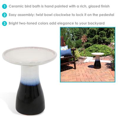Show full view: Sunnydaze Decor Smooth Glaze Ceramic Twilight Bird Bath, Dark Blue slide 3 of 7