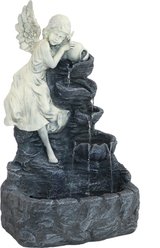 Sunnydaze Decor Solar Powered Angel Falls Water Fountain with Battery Backup & Submersible Pump, Grey, 27-in