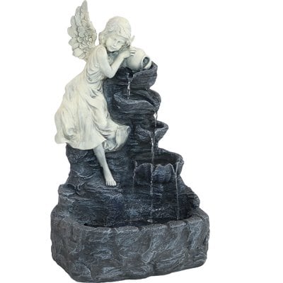 Sunnydaze Decor Sunnydaze Decor Solar Powered Angel Falls Water Fountain with Battery Backup & Submersible Pump, Grey, 27-in